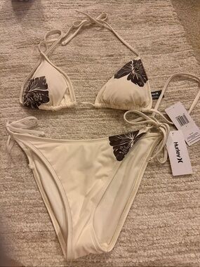 Hurley Cream Triangle Bikini with Brown Floral Prints